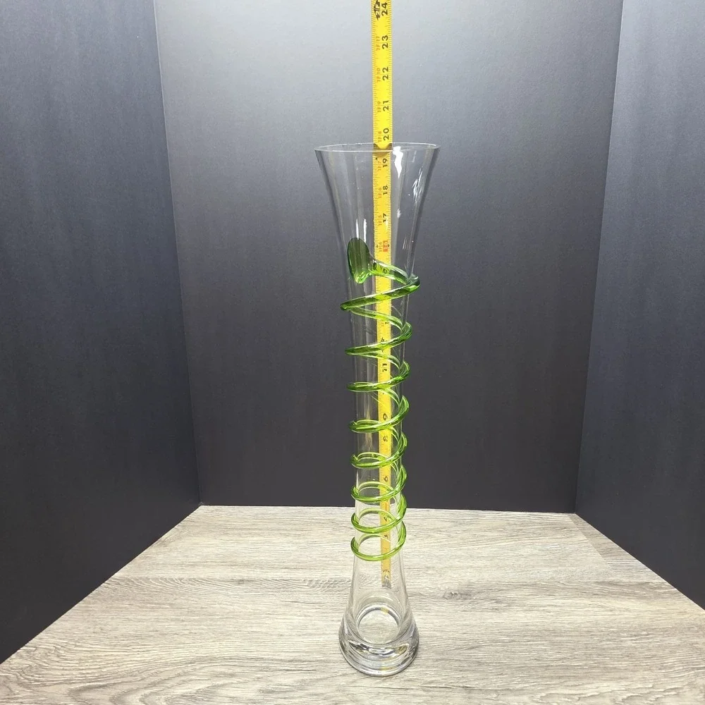 Tall Clear/Green Swirl Vase (19.75